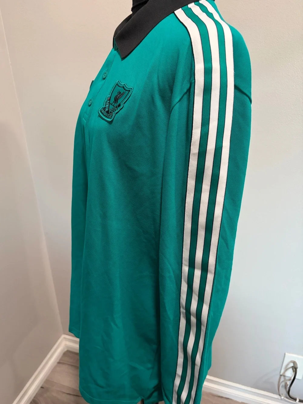 adidas Teal Long-Sleeve Liverpool Polo with Black Collar